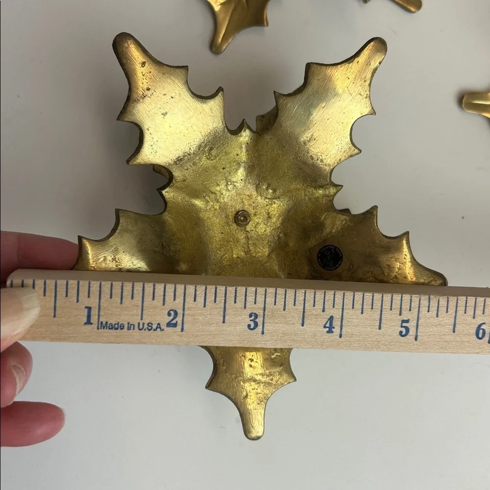 Two Solid Brass Holly Leaves Candle Holders With Glass Globes Vintage